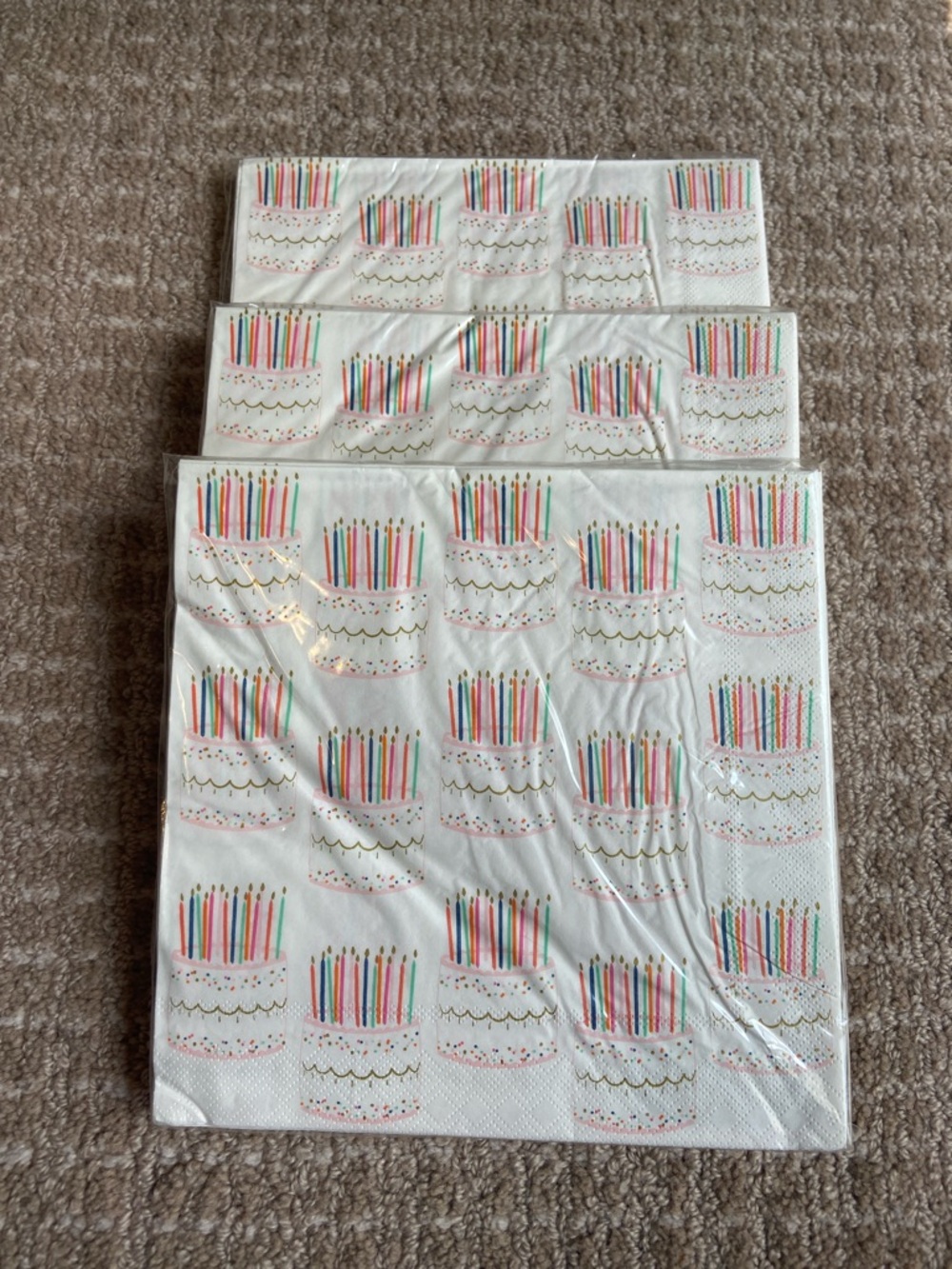 Bundle of 3 Birthday Cake Napkins with Colorful Candle Design